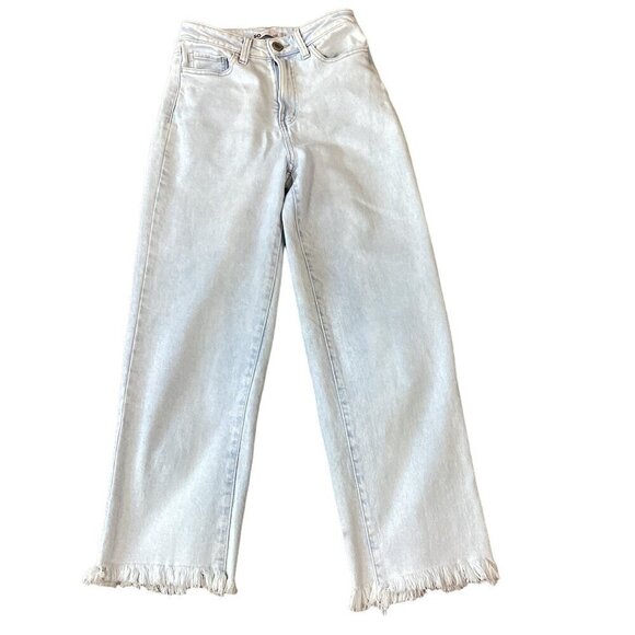 SO Highest Rise Baggy Dad Jeans Jrs 3/26W Light Blue Wash Raw Fringed Hem 281A - Picture 1 of 8